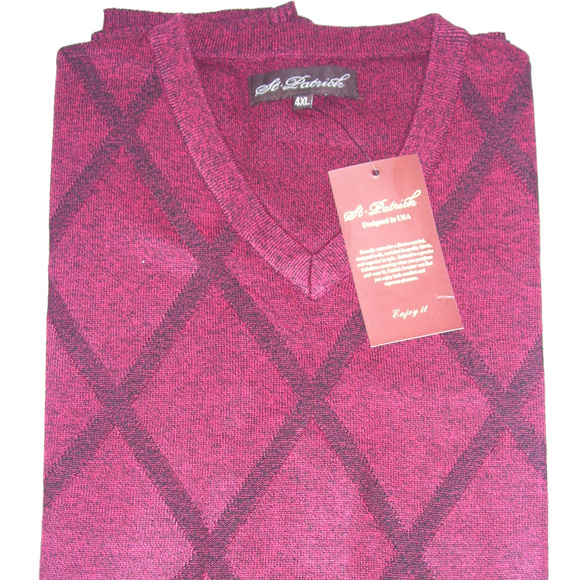 St. Patrick Other - Mens V Neck Wine Red Argyle Sweater Vest 4XL XXXXL